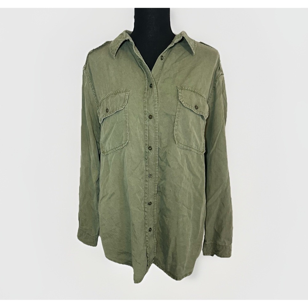 MNG Casual 100% Lyocell Green Long Sleeve Collared‎ Button Up Shirt Women MEDIUM